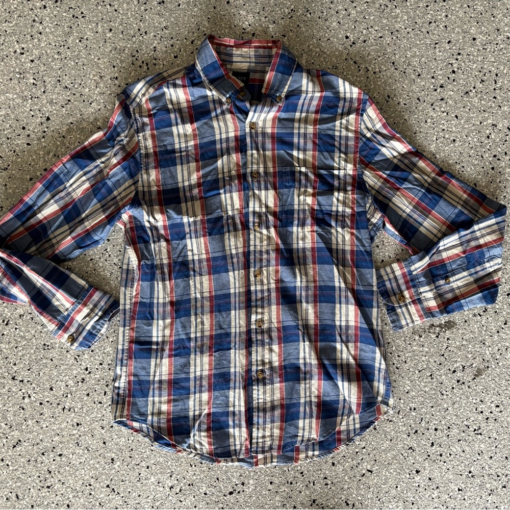 J. Crew Men's Red and Blue Plaid Oxford Button-Down Shirt